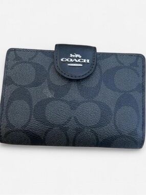 Coach Black Signature Compact Snap Wallet